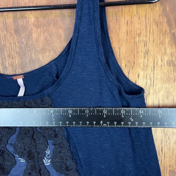 Free People Womens Blouse Blue Tank Lace Front Floral Linen Blend Stretch S - Picture 4 of 10